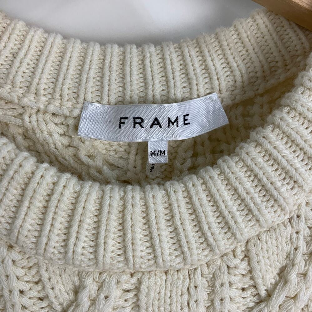 FRAME Sofia Ruffled Cable Knit Sweater Off White Cream Women's Size Medium - Picture 4 of 5